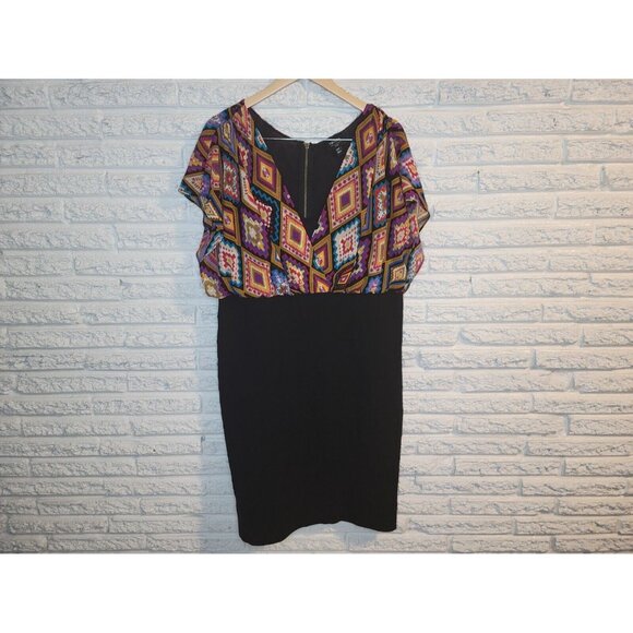 Nicole Miller Womens Dress 18W Plus Sheath Flutter Sleeve Black GEO5E - Picture 1 of 11